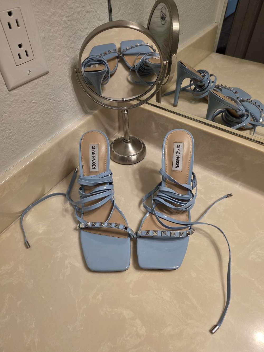 Steve Madden Light Blue Strappy Studded High Heel Sandals